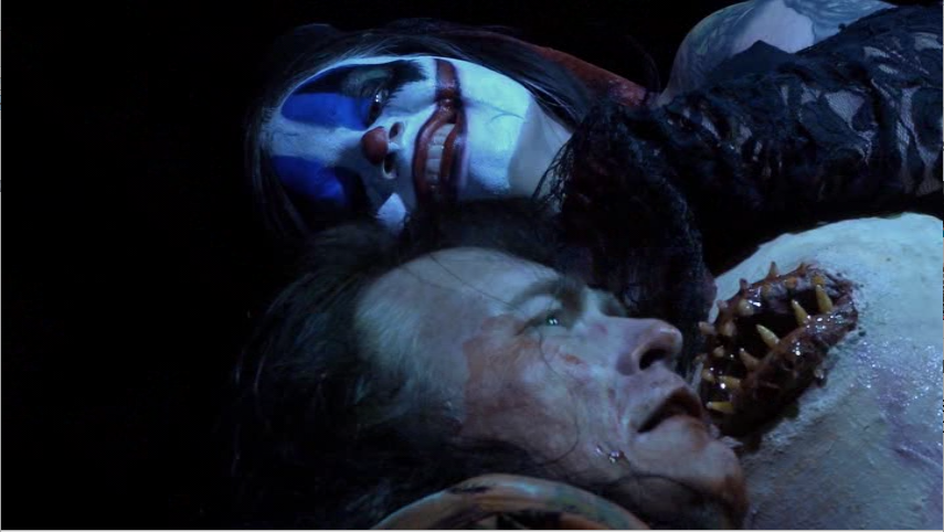 Nic Stone (Douglas Epps) meets the deadly garbonzas of Satchel the clown (Cayt Feinics) in "Clownado." (Screen capture from DVD by reviewer Ben Nagy)